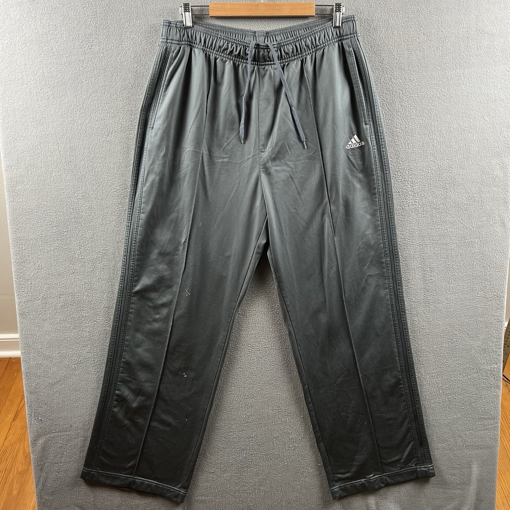 Vintage Adidas Sweatpants Mens Large Gray Track Warm Up Basketball Y2K Baggy